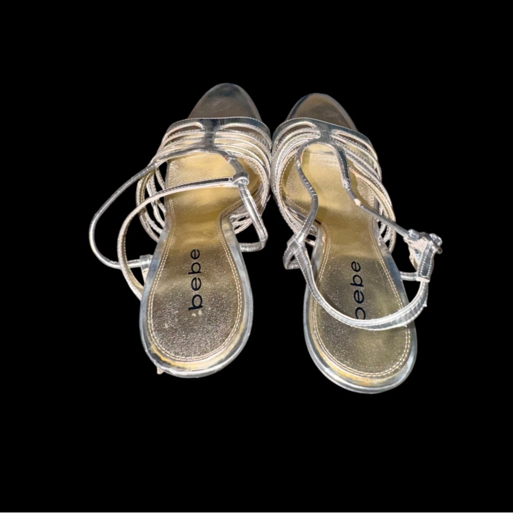 BEBE SILVER platform Carmelo wedges women’s cork heels shoes size 10 - Picture 9 of 17
